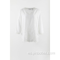 Blusa manga 3/4 bordado gasa blanca